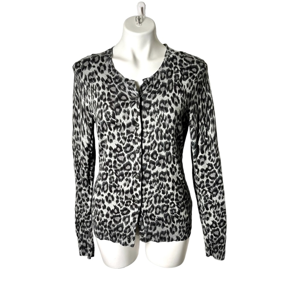 Gap Leopard Print Cardigan Size Large Black/Gray